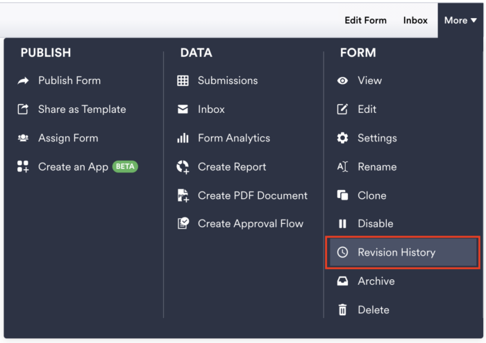 jotform revision history option