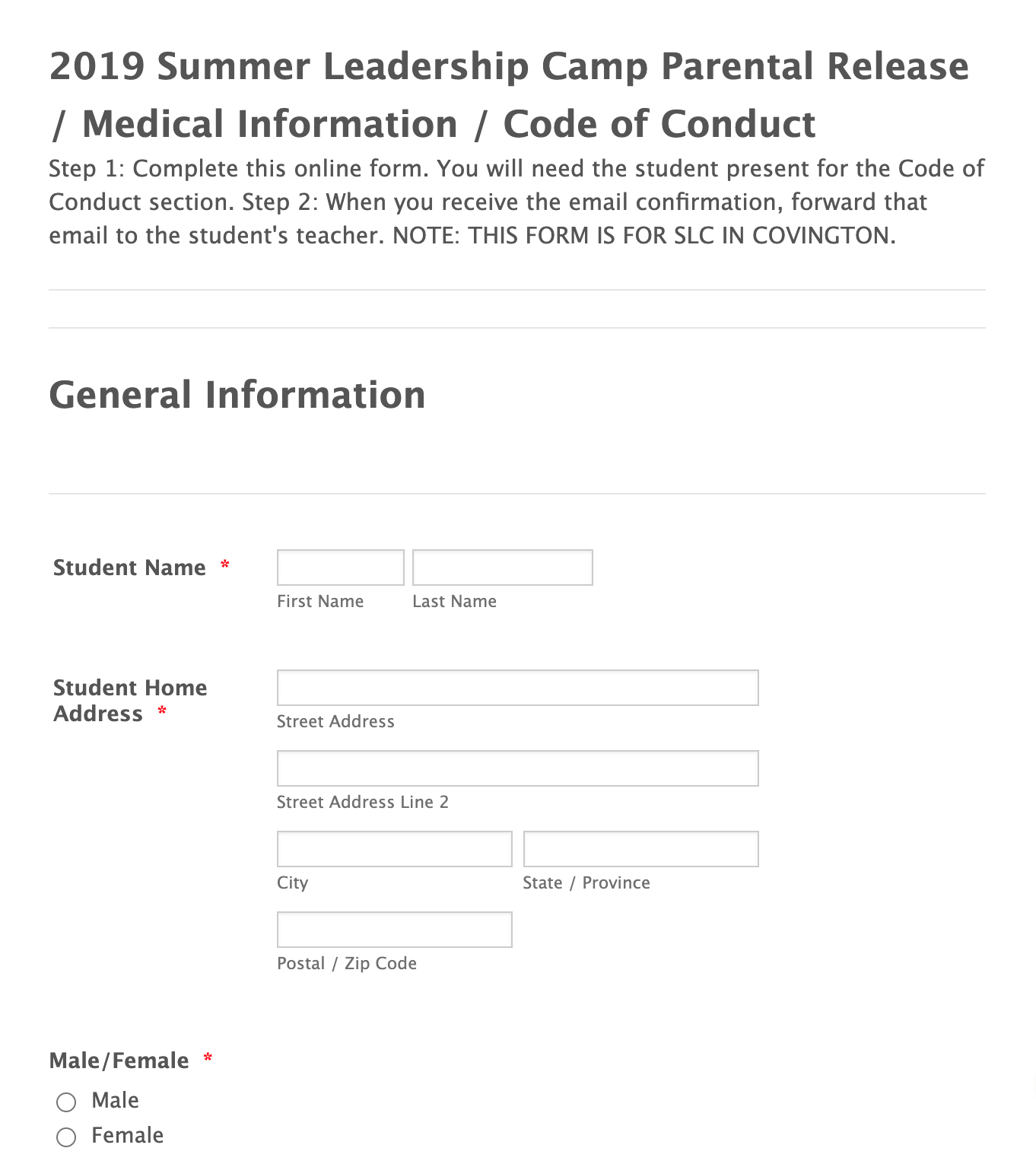 Parental Release Form Template