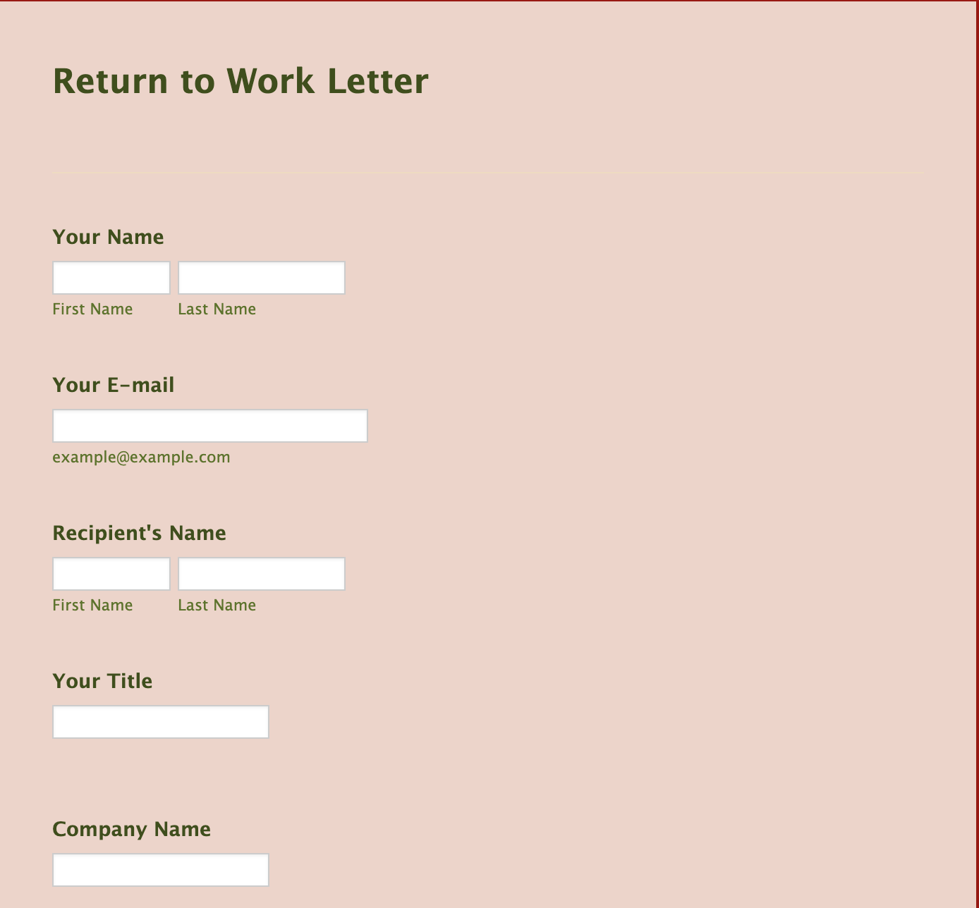 Return To Work Letter Form Template