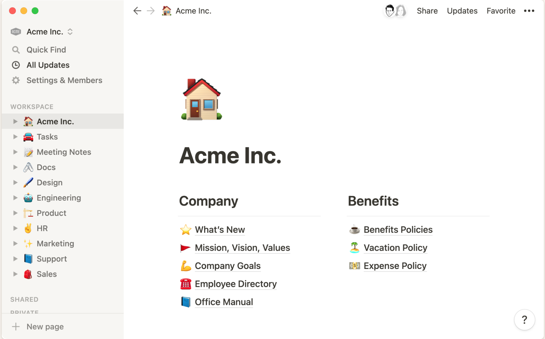 User Interface of Notion