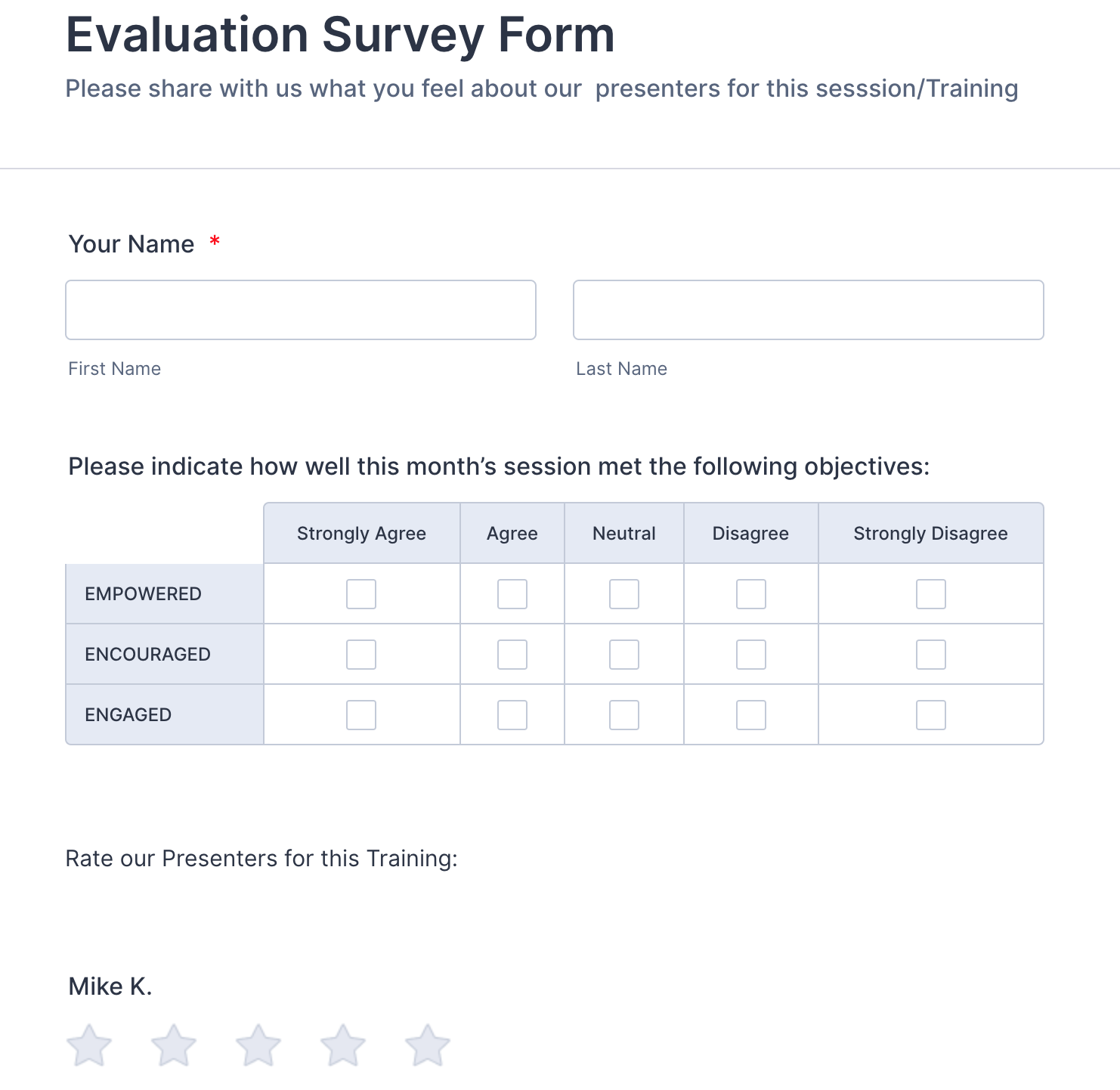 Evaluation Survey Form Template