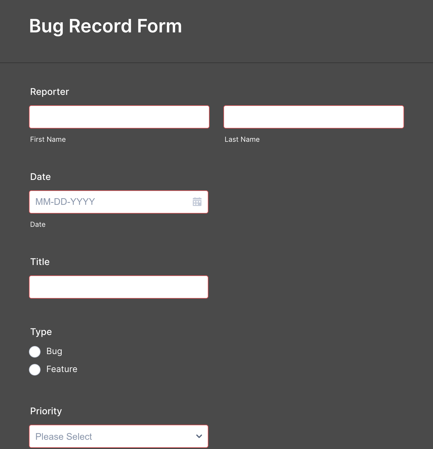 Bug Tracker Form Template