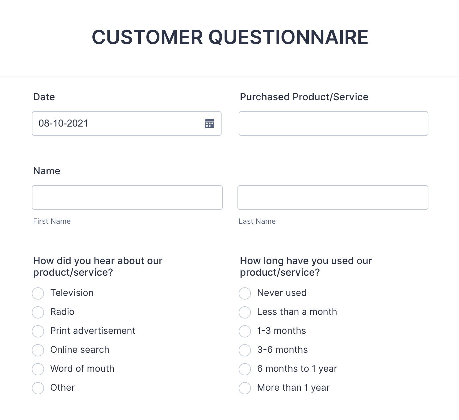Customer Satisfaction Questionnaire Template