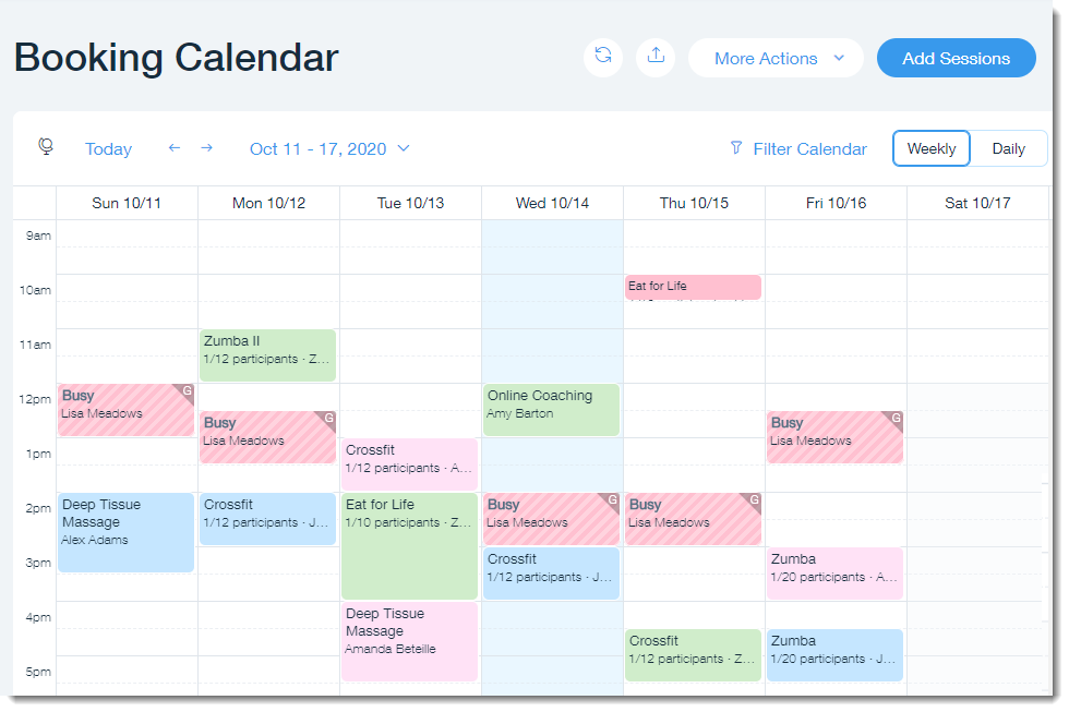 User Interface of Wix Bookings