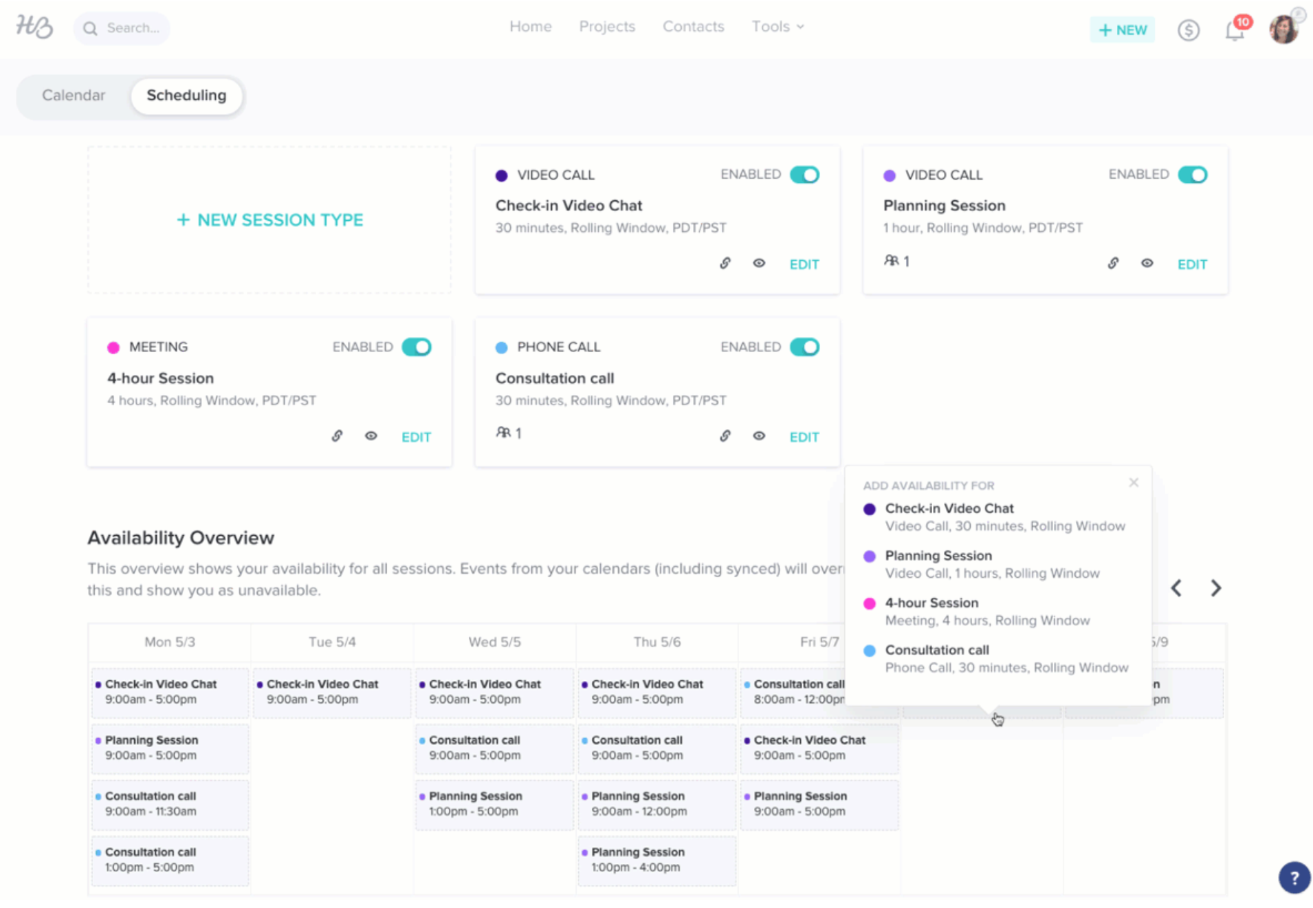 User Interface of HoneyBook