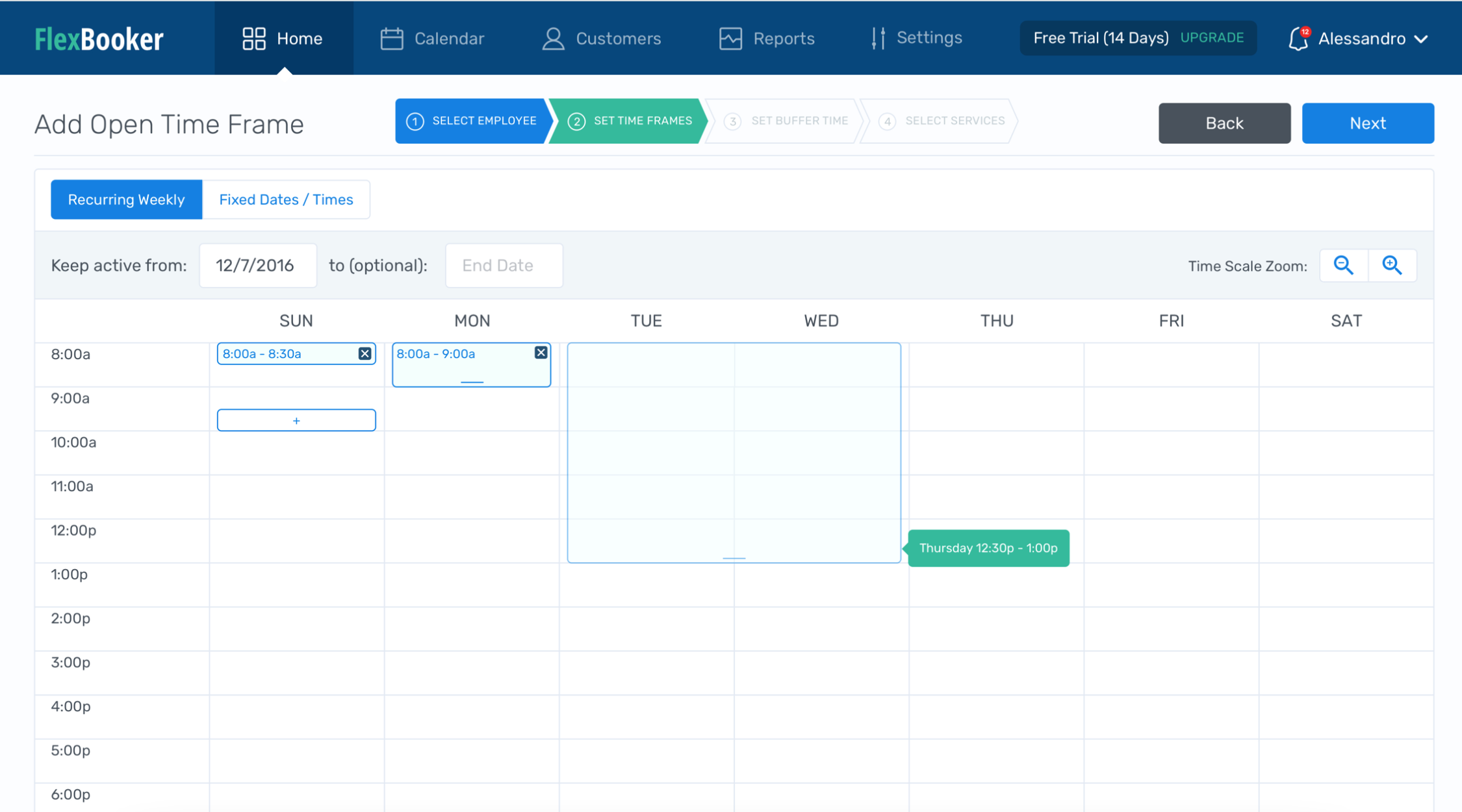 User Interface of FlexBooker