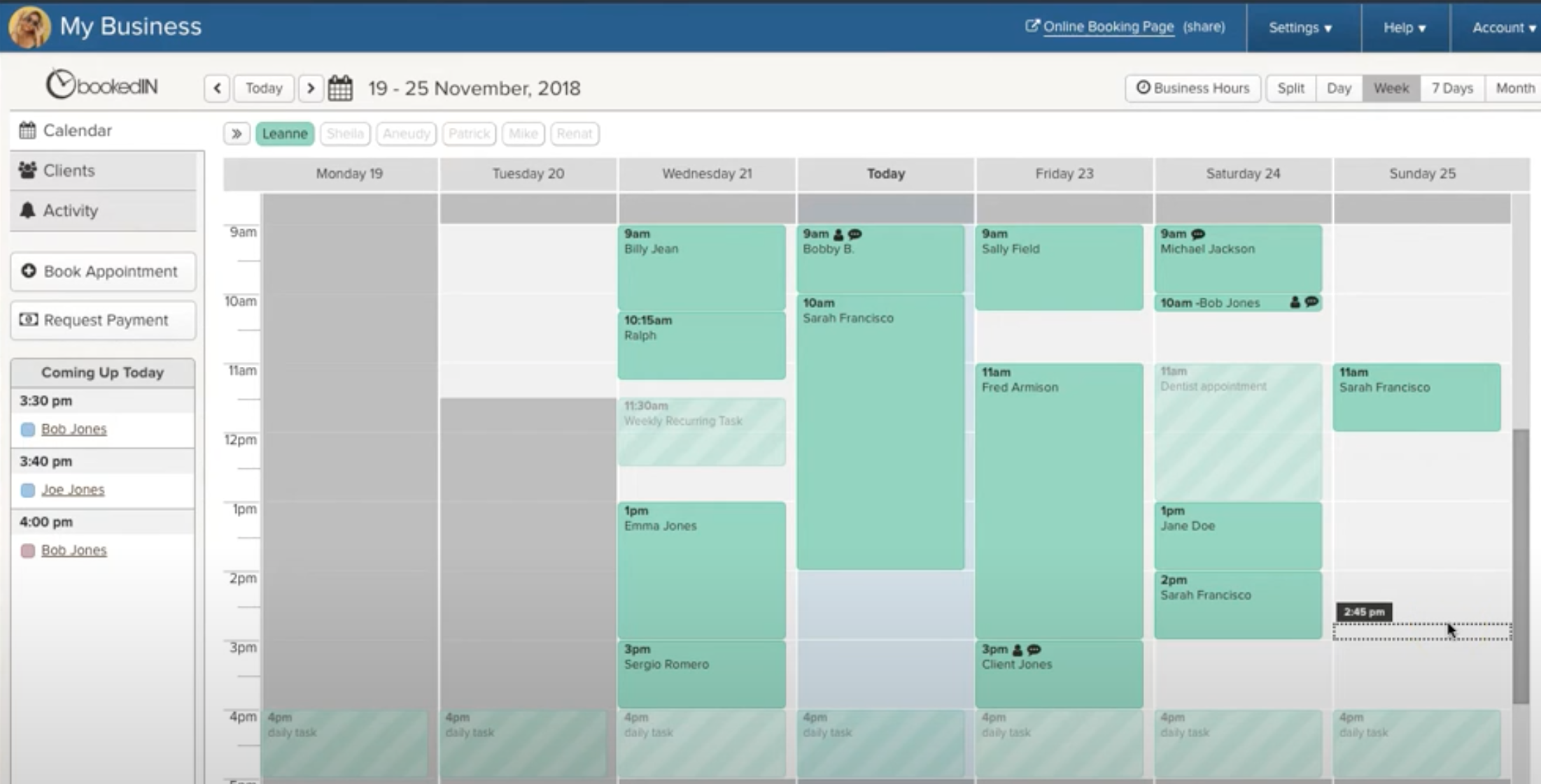 User Interface of Bookedin