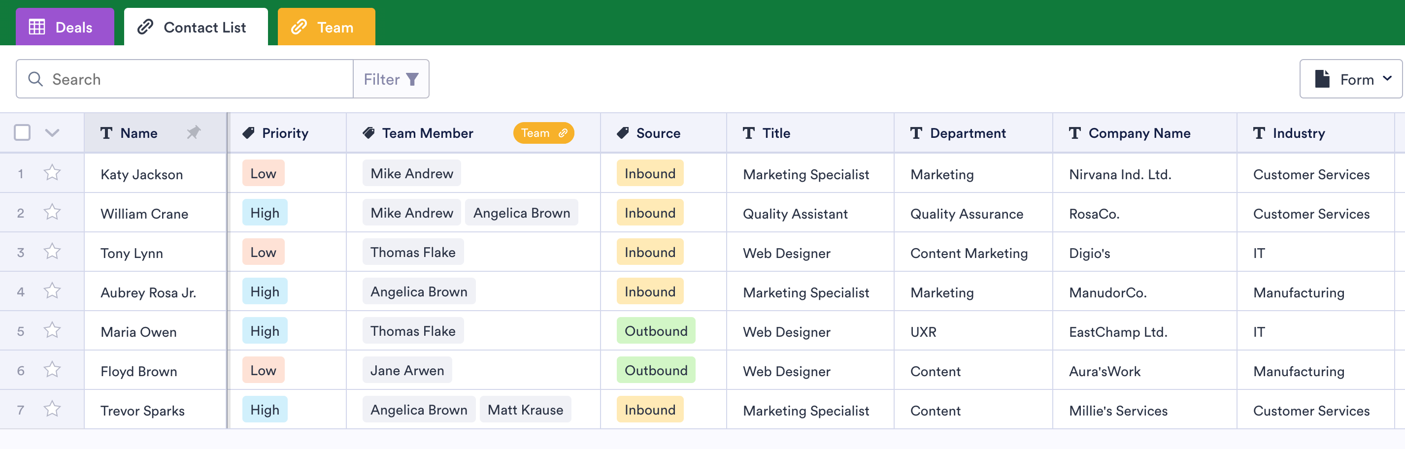 Jotform Tables' Simple CRM Form Template