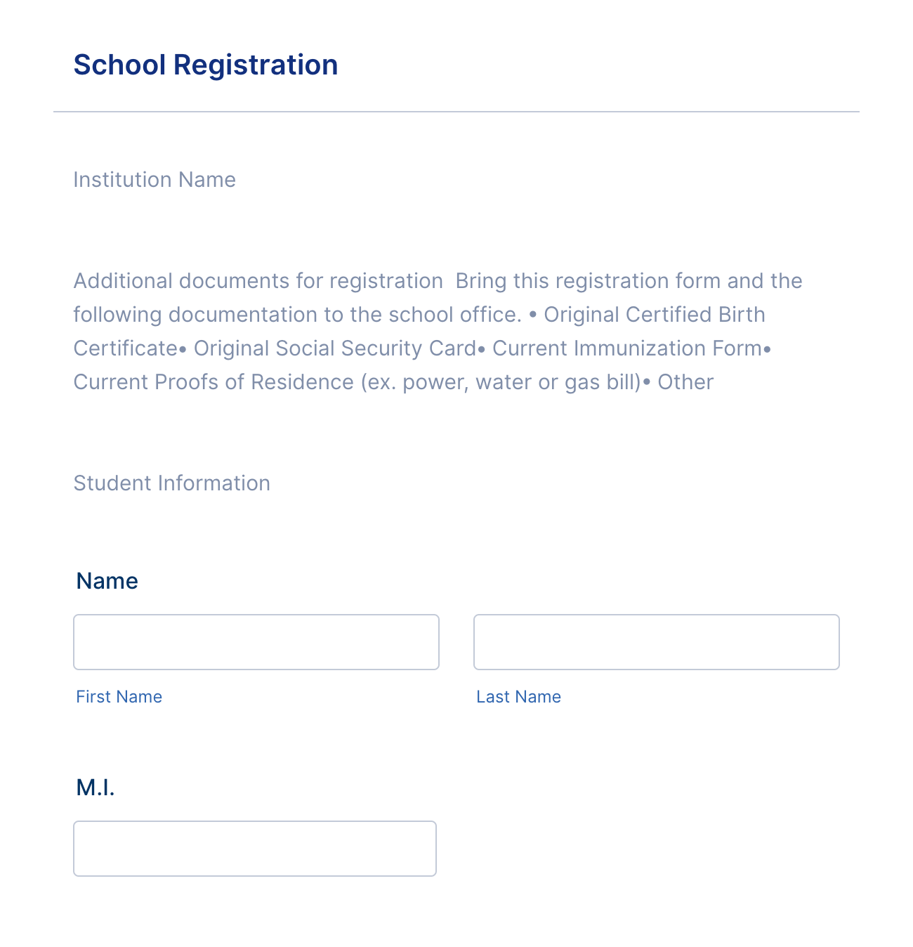 School Registration Form Template