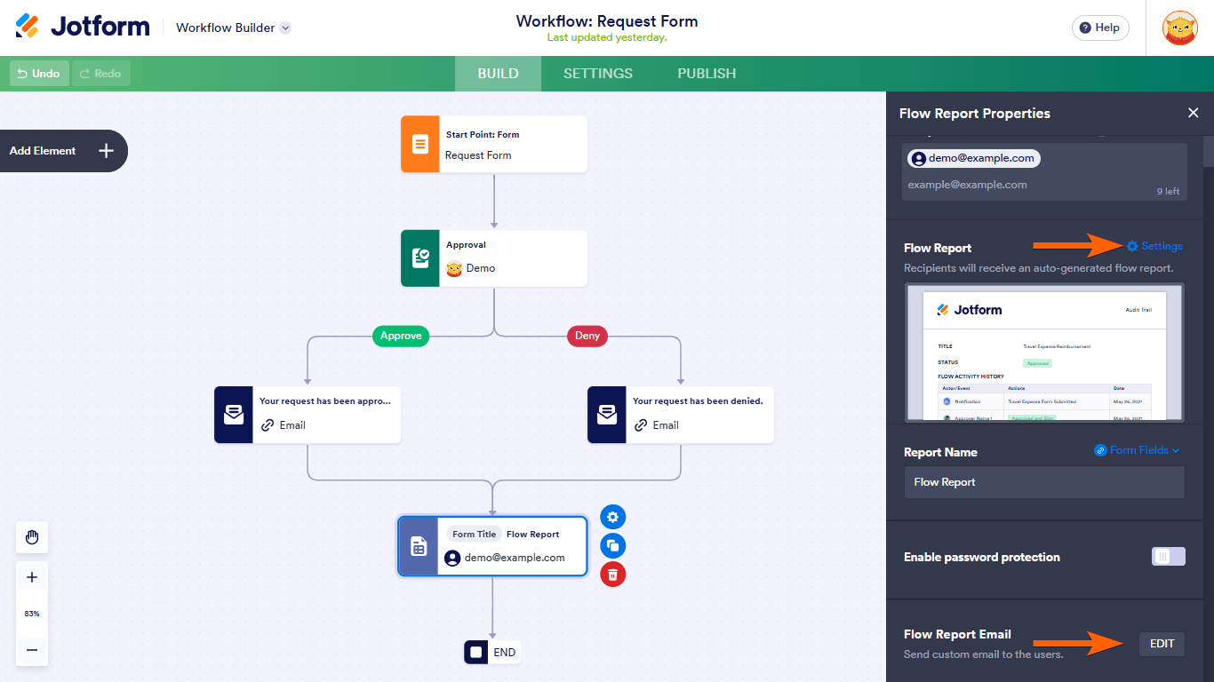 Flow Reports settings in Jotform Workflows
