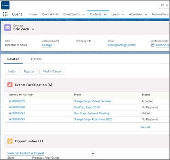 User Interface of Cvent