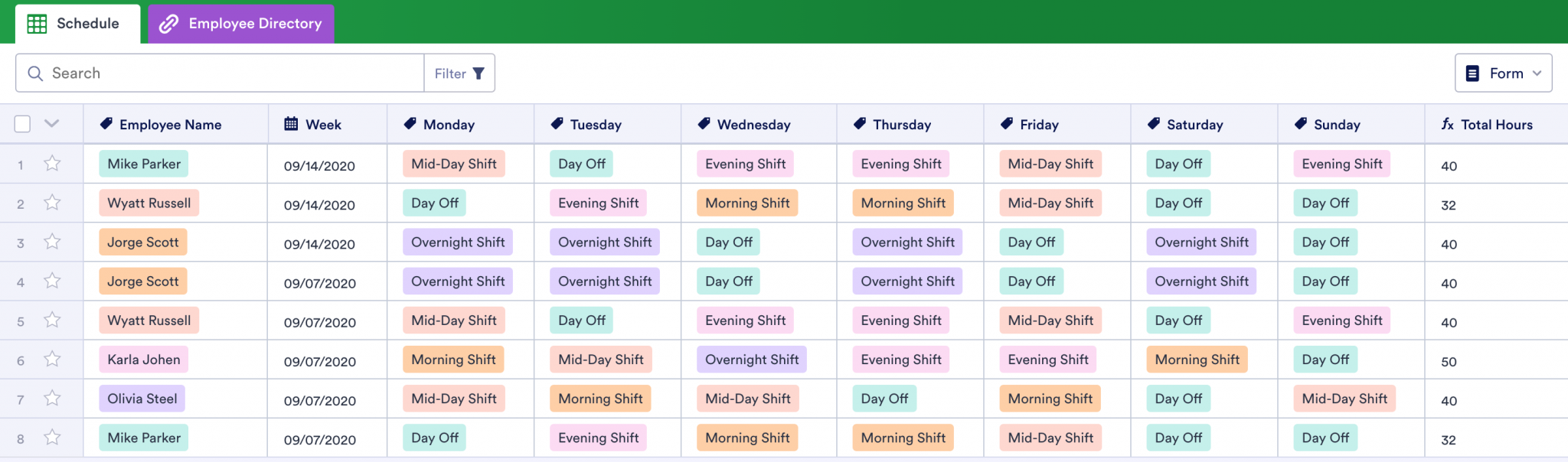 Employee Schedule Table Template