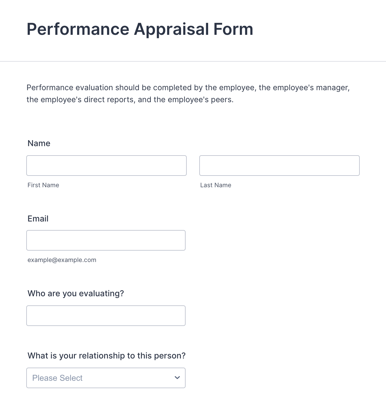 Performance Appraisal Form Template