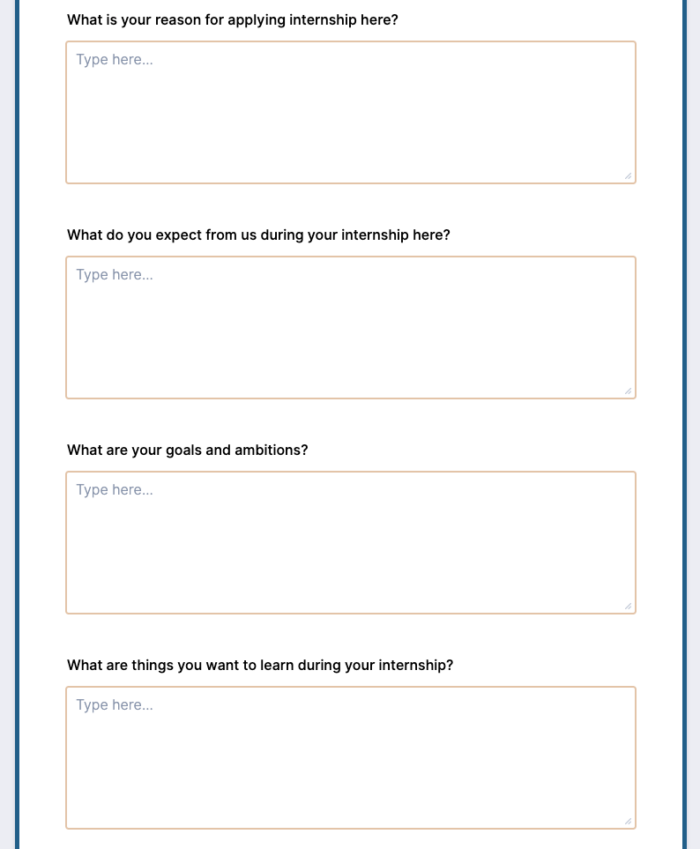 Summer Intern Application Form questions