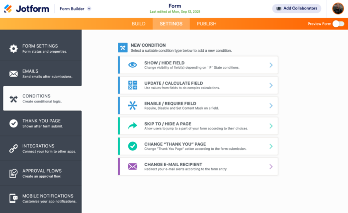 Jotform Smart Forms: Conditional Logic