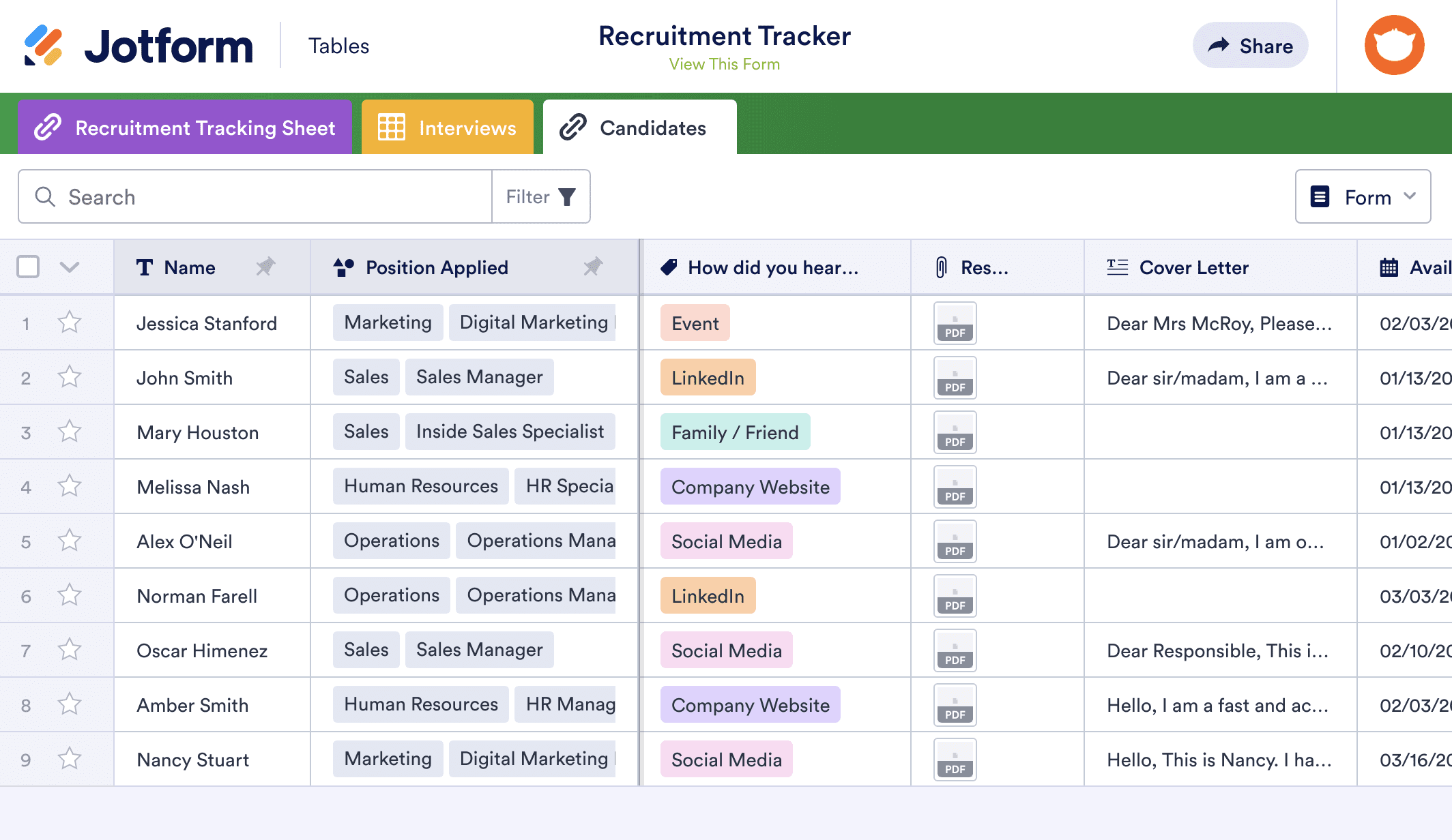 Recruitment tracker template