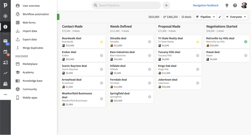 Screenshot von Pipedrive