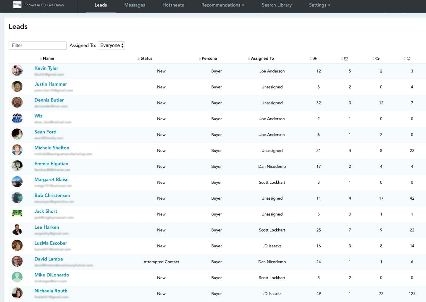 User Interface of Showcase IDX