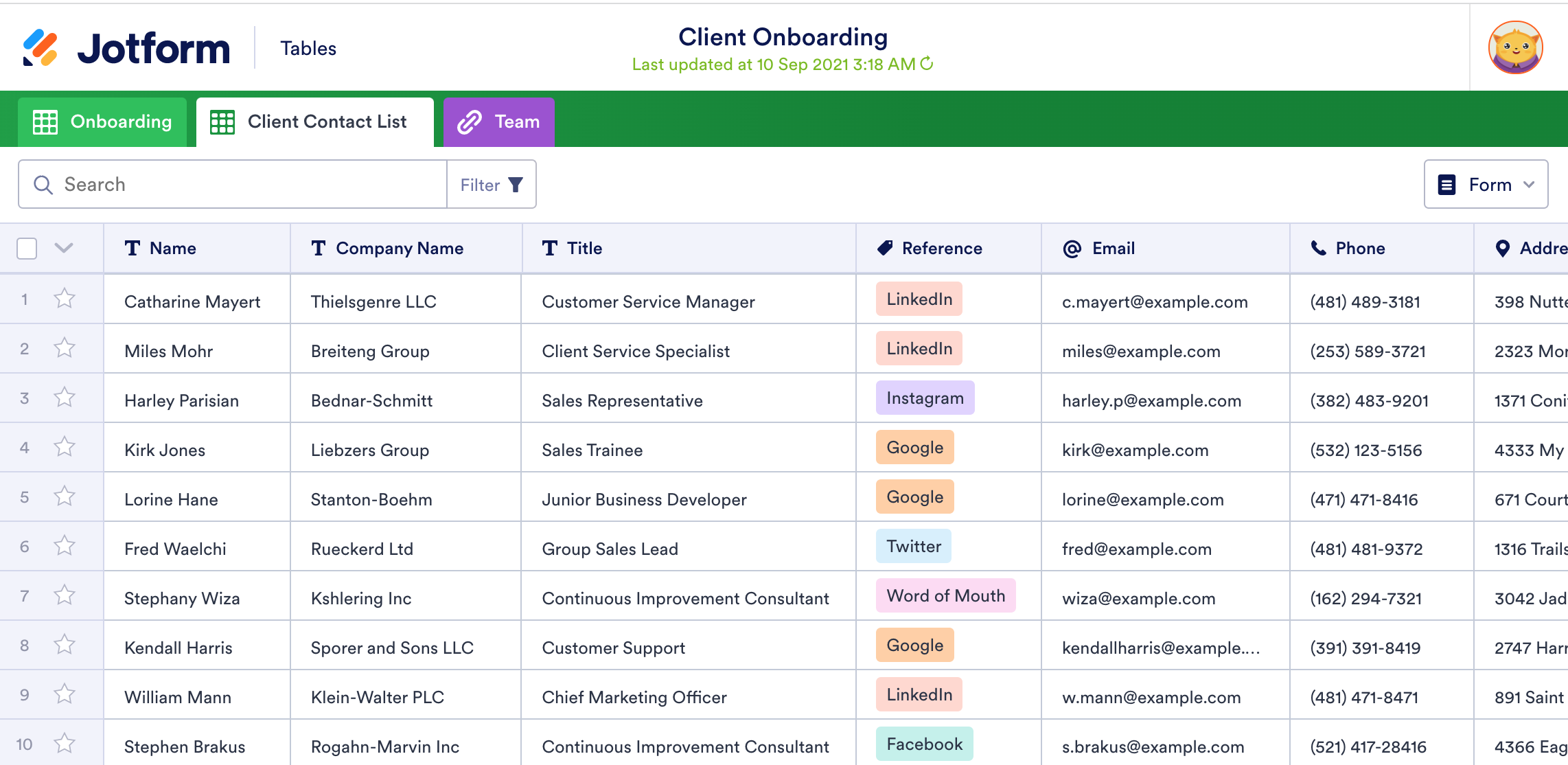 Client Onboarding Table Template
