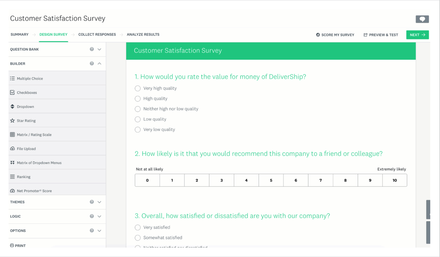 User Interface of Surveymonkey