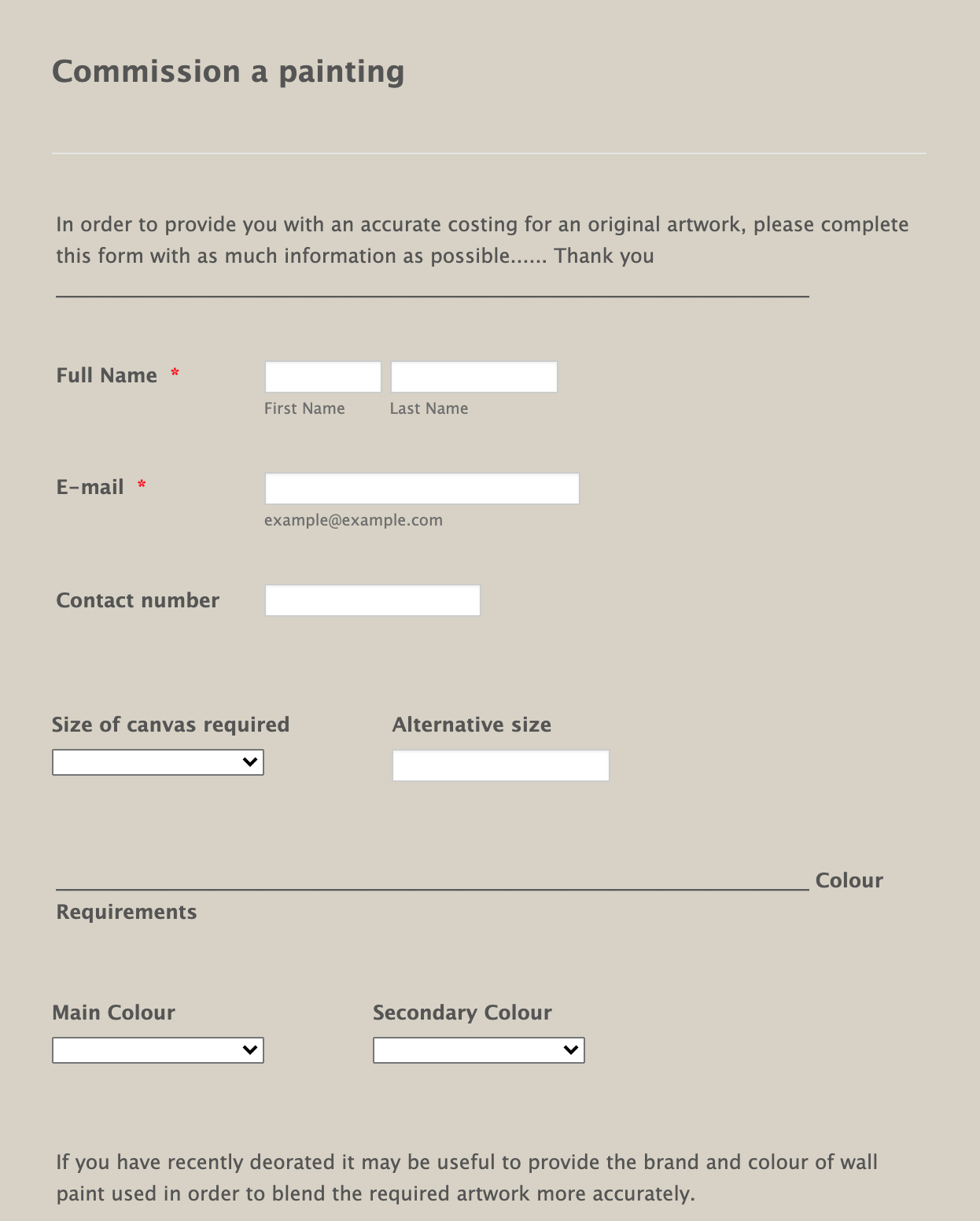 Online Painting Commission Form Template