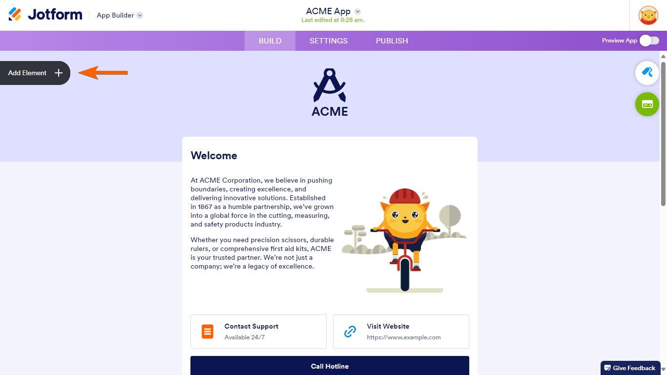The Add Element button in Jotform Apps