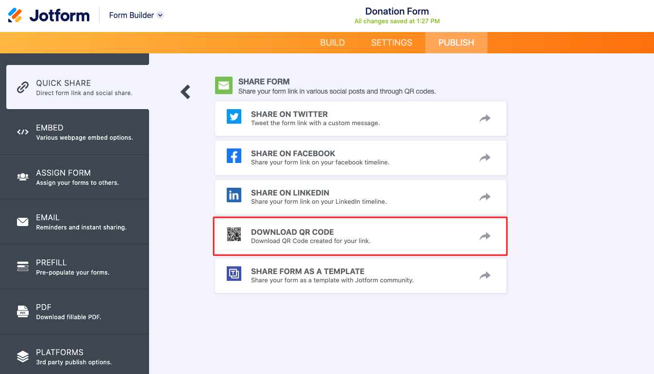 Jotform QR code download