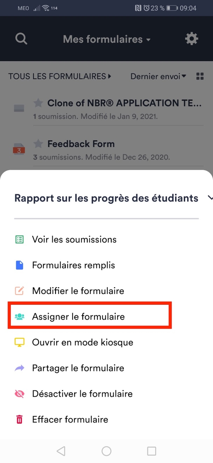 Assigner le formulaire