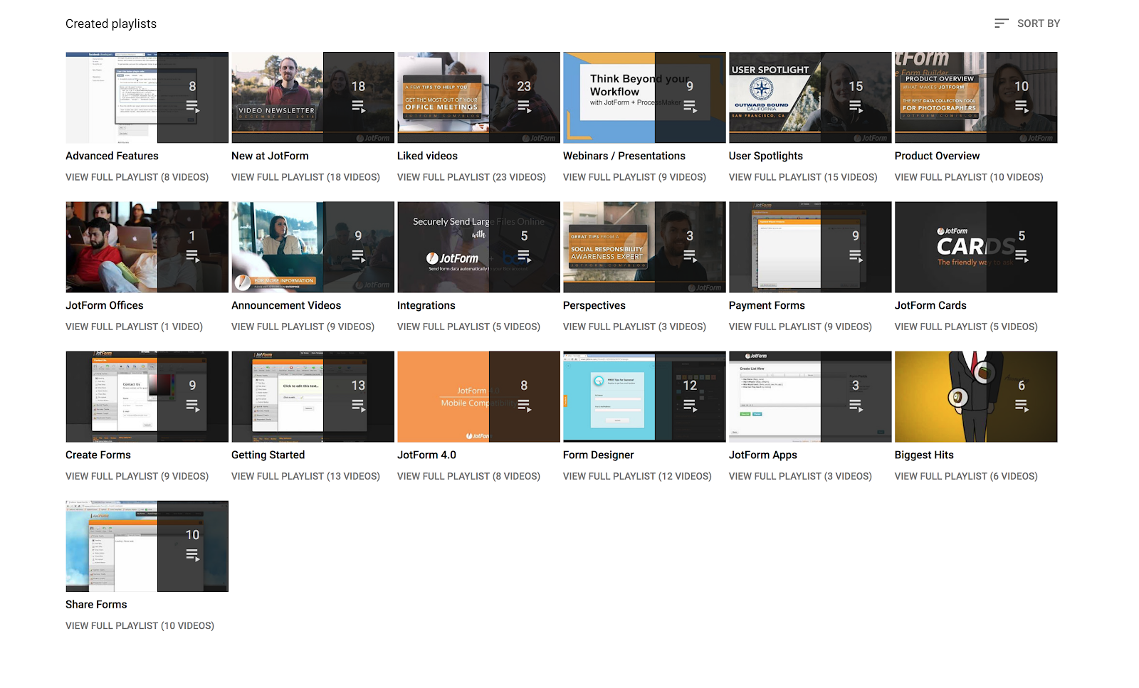 Created playlists in Youtube