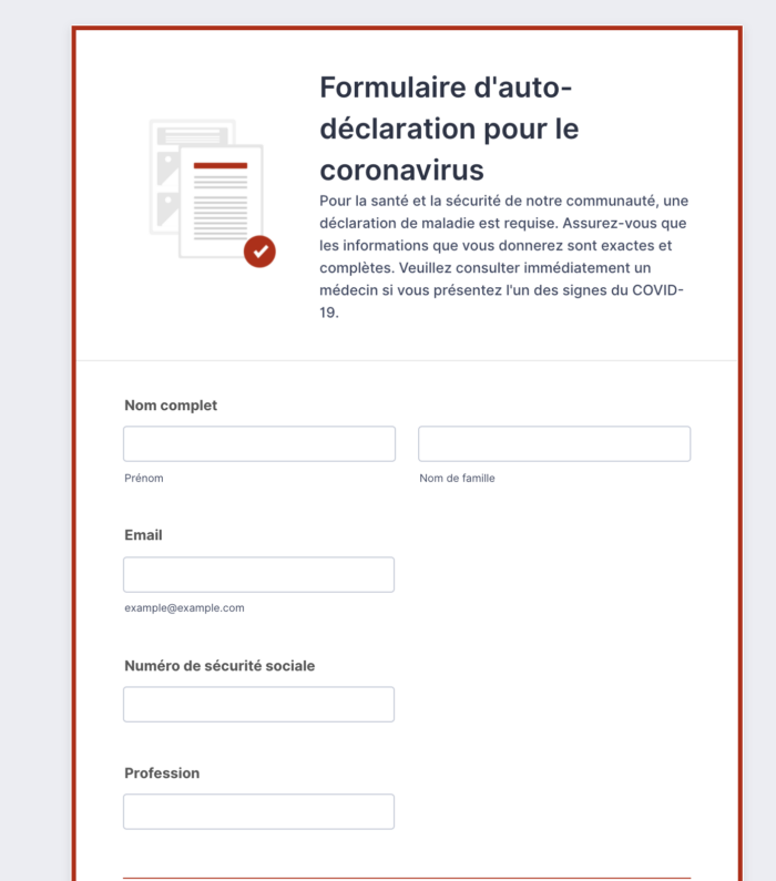 Modèle de formulaire d'auto-déclaration coronavirus