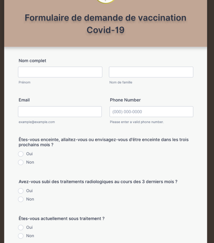 Modèle de formulaire de demande de vaccination Covid-19