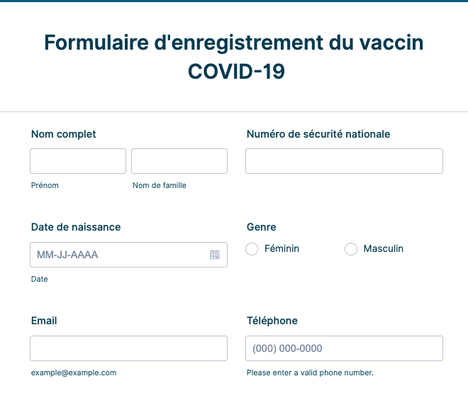 Formulaire d'inscription au vaccin COVID-19