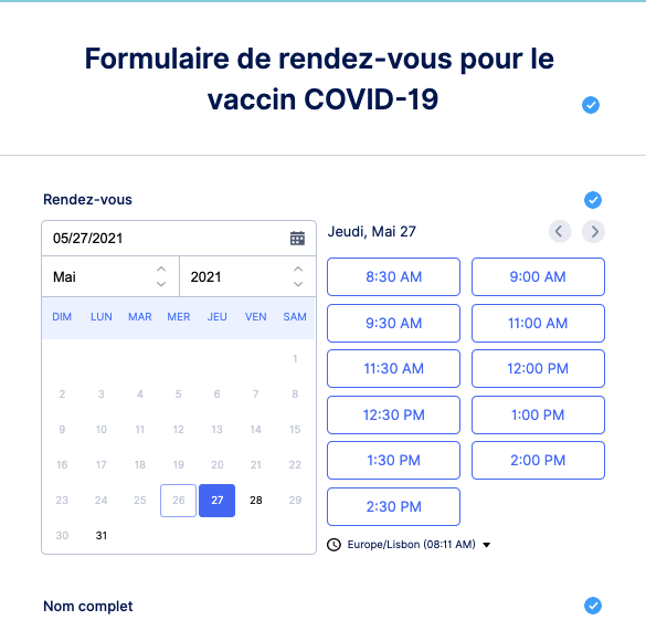 Formulaire de rendez-vous pour le vaccin COVID-19