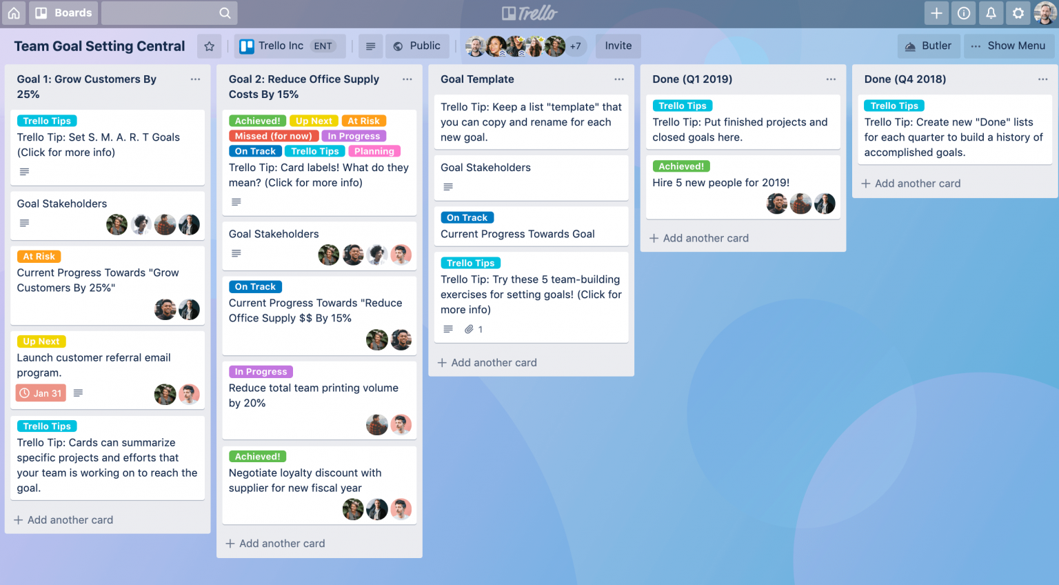 Interface do usuário do Trello