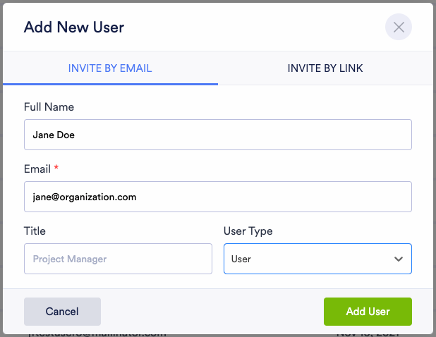 Jotform Enterprise - Add User popup