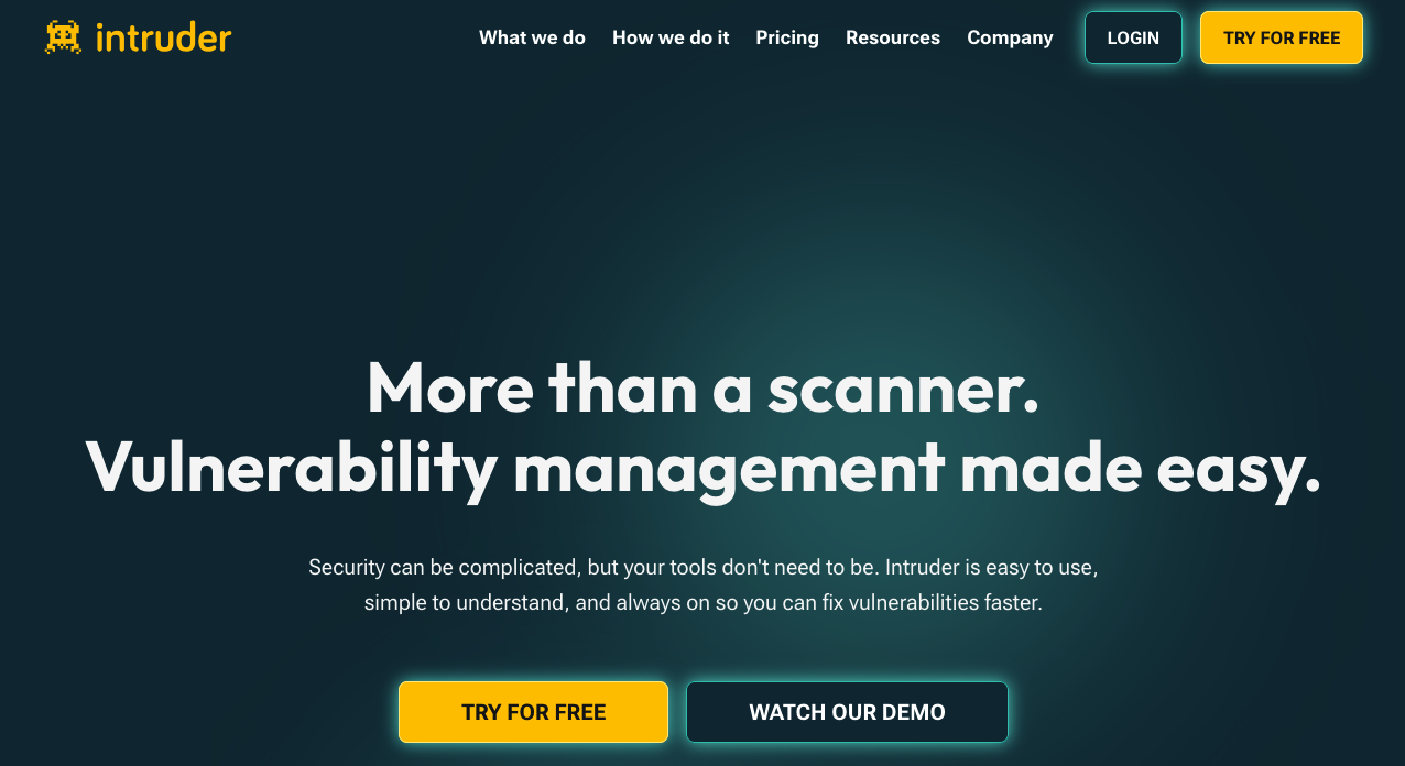 Screenshot of Intruder homepage