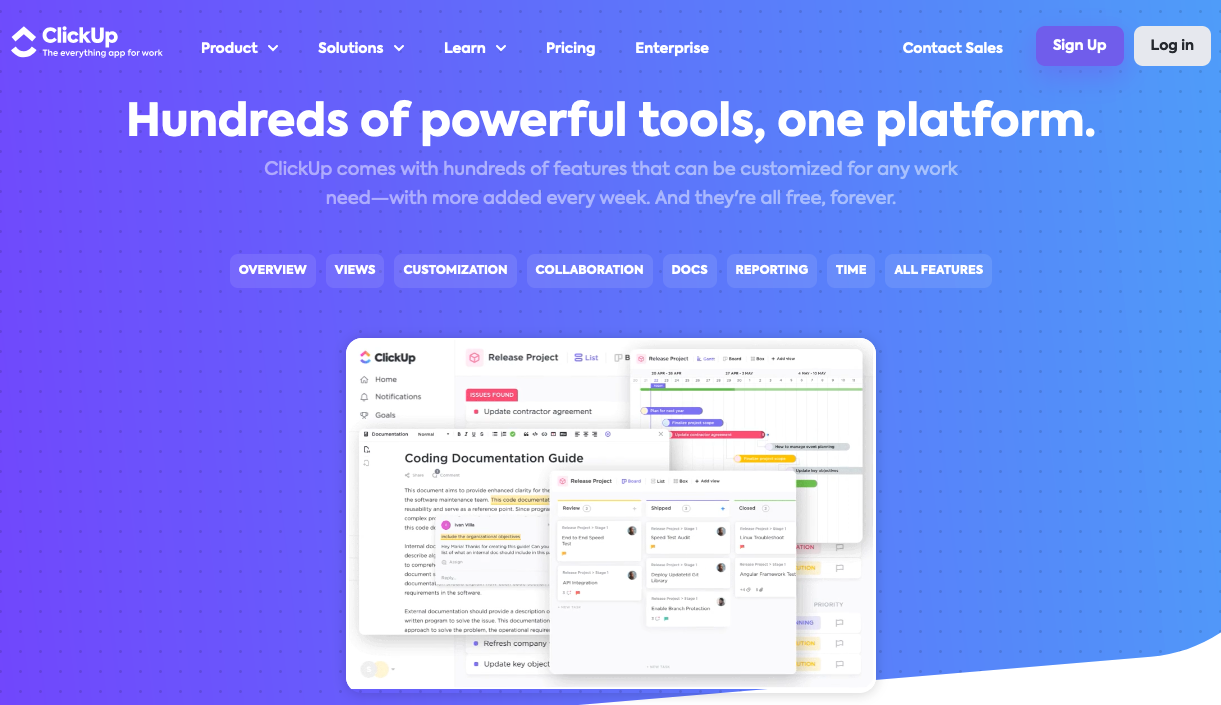 Screenshot of ClickUp features page