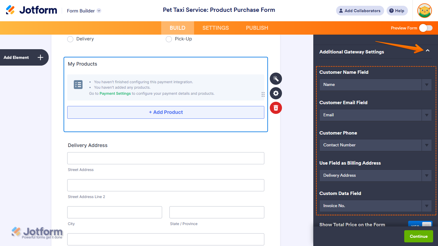 Additional Gateway Settings in the Payfast Integration window of the Jotform Form Builder