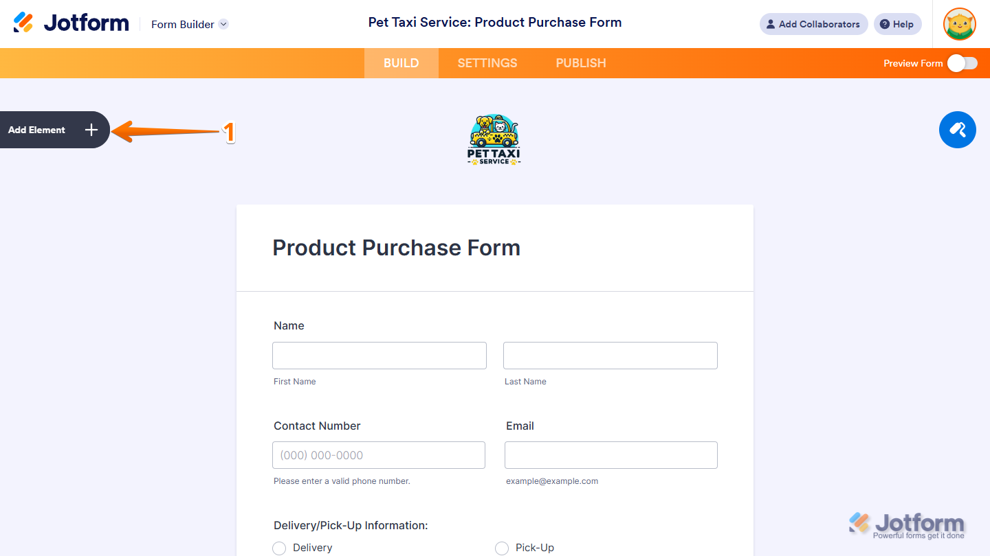 Add Element button in Jotform Form Builder