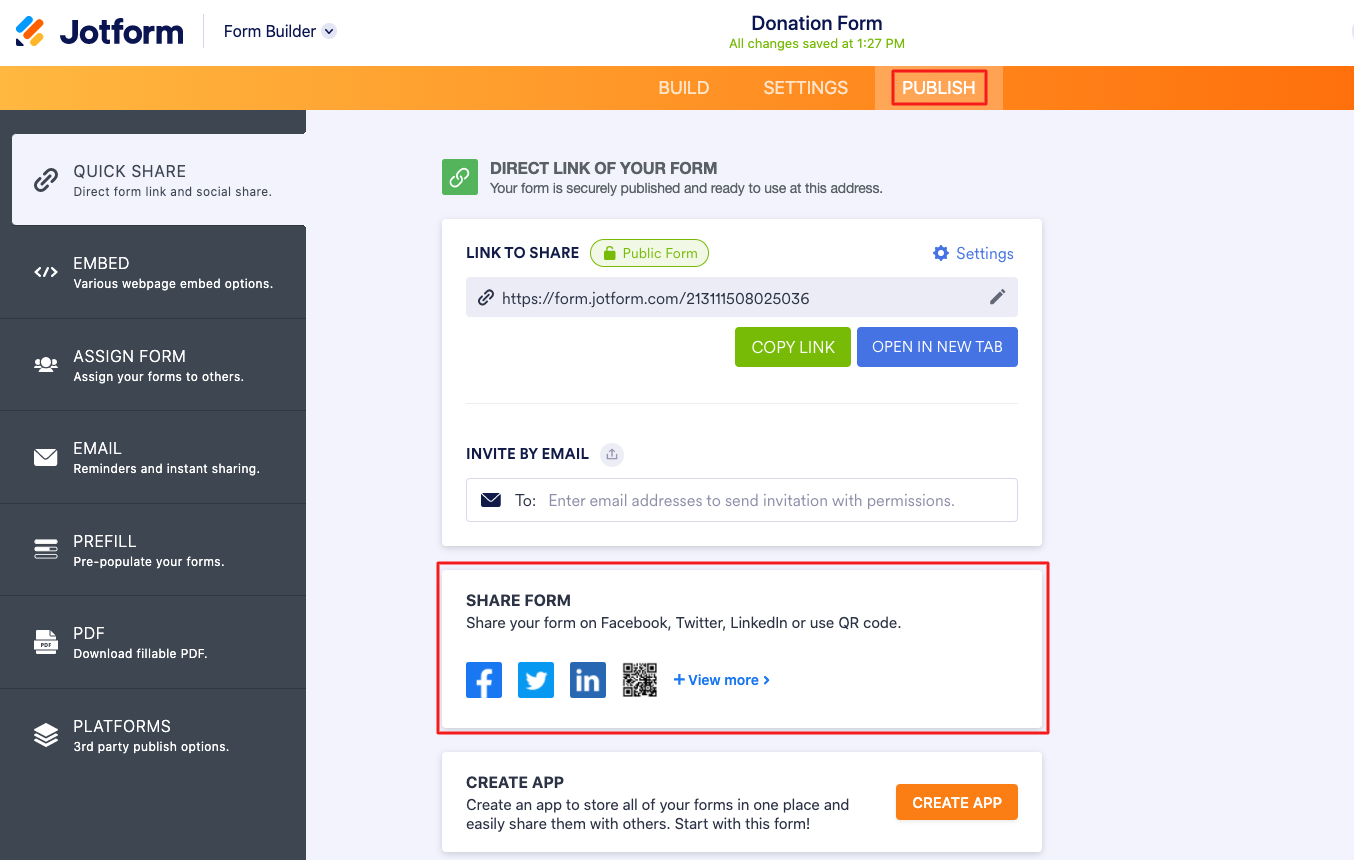 Jotform form sharing
