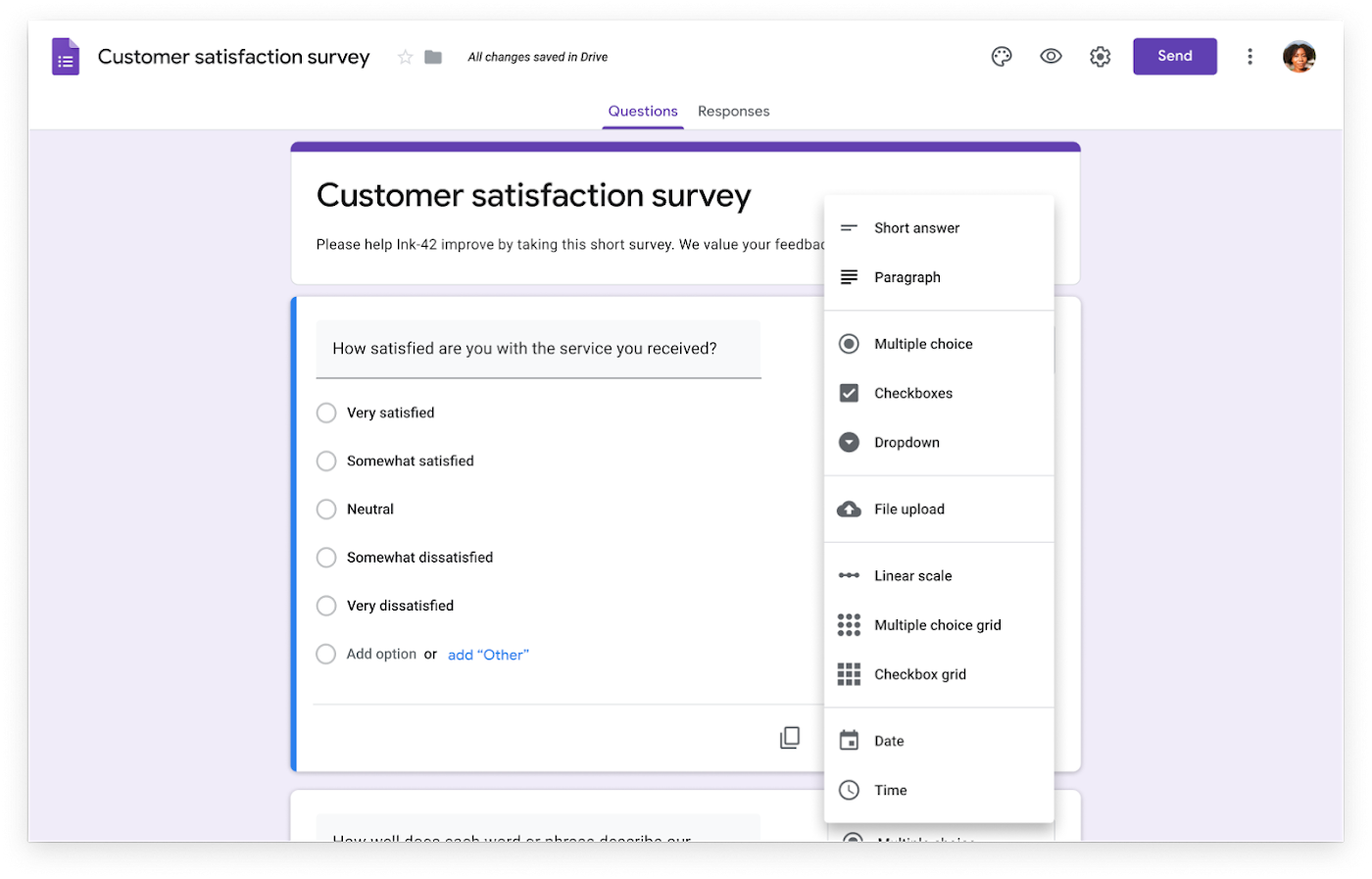 User Interface of Google Forms