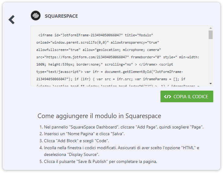 Aggiungere un Modulo a Squarespace Image-3