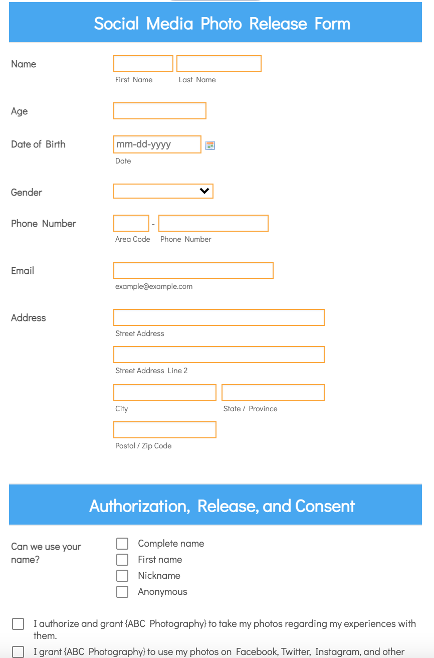 Social Media Photo Release Form