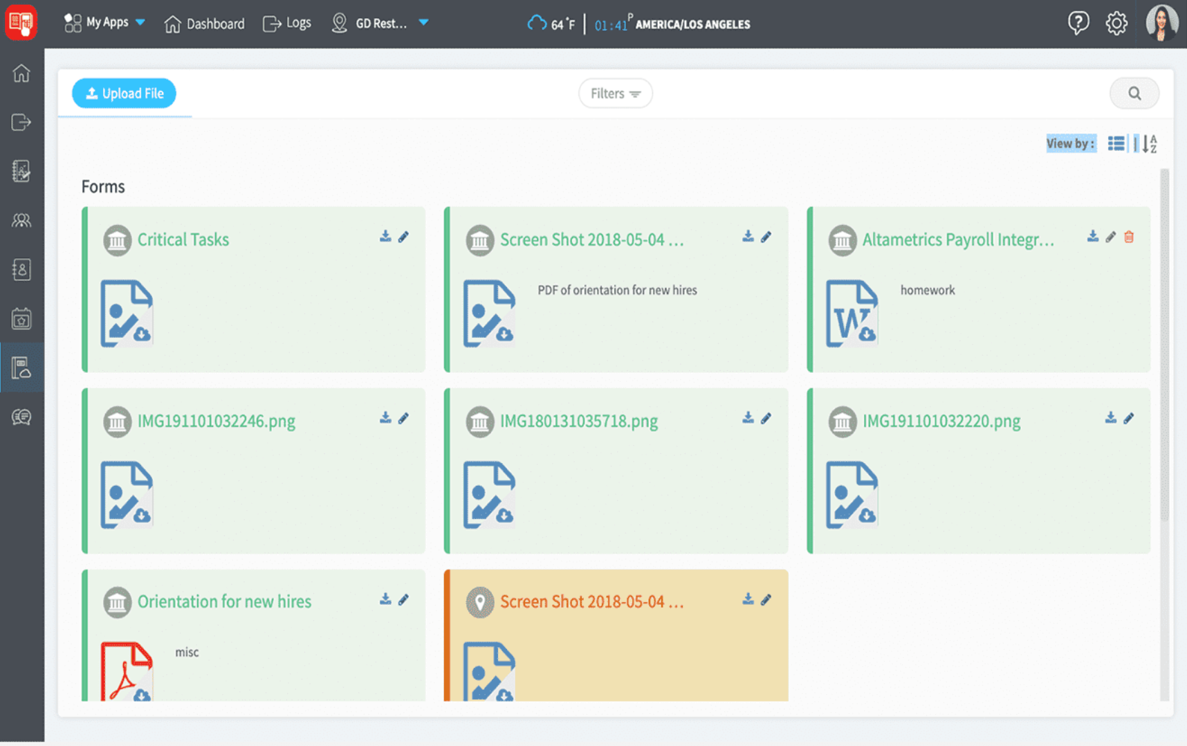 User Interface of Zip ShiftBook