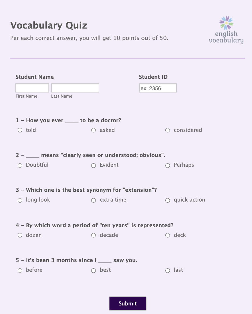 Sample form screenshot