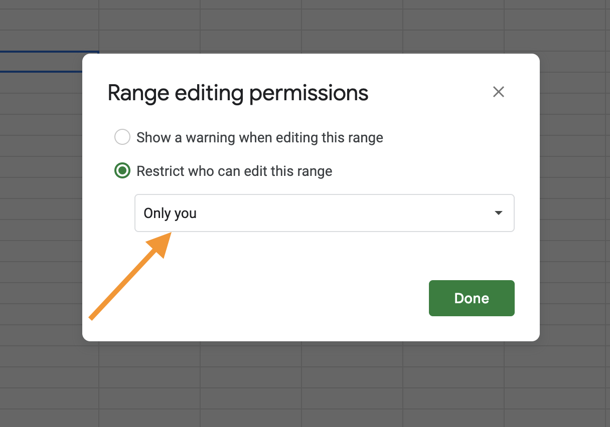 Selecting Only you from the Range editing permissions window