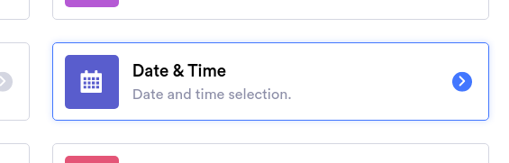 Clicking on the Date & Time option on the column types