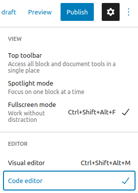 Clicking on the Code editor option on the pop-up options when clicked on the three-dot menu