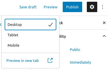 Clicking on the Preview in the new tab option on WordPress