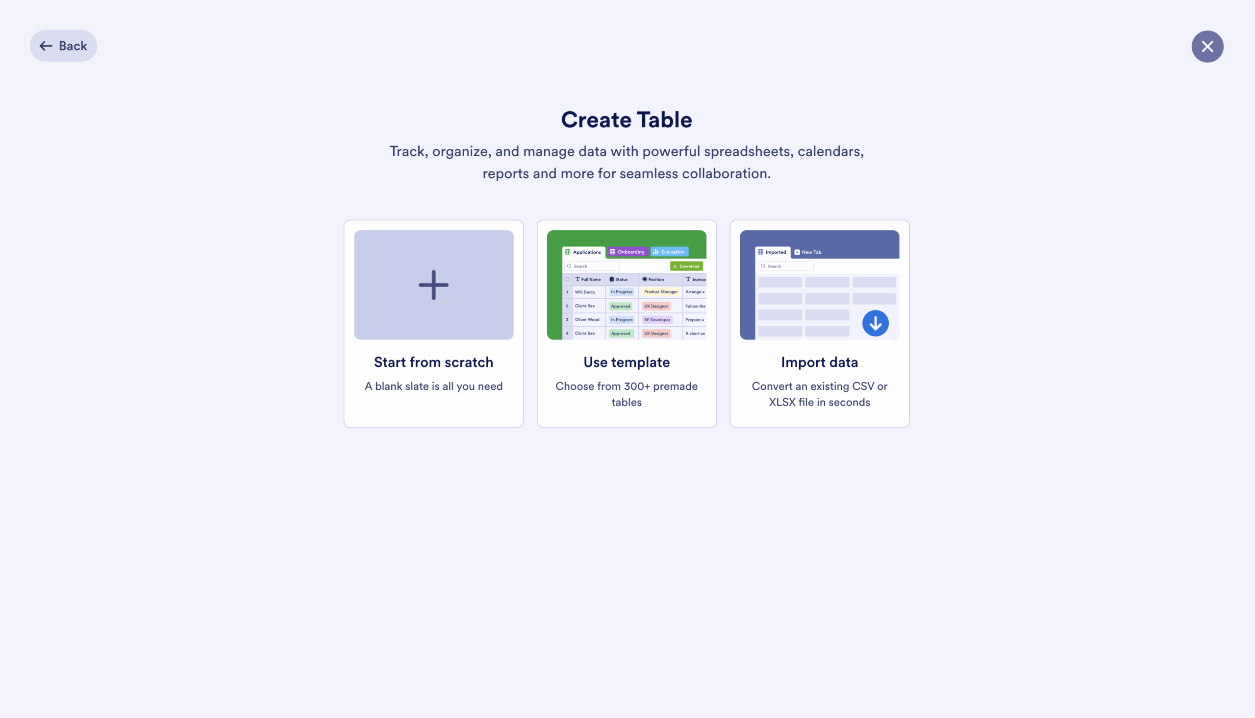 Create Table page on Jotform Workspace